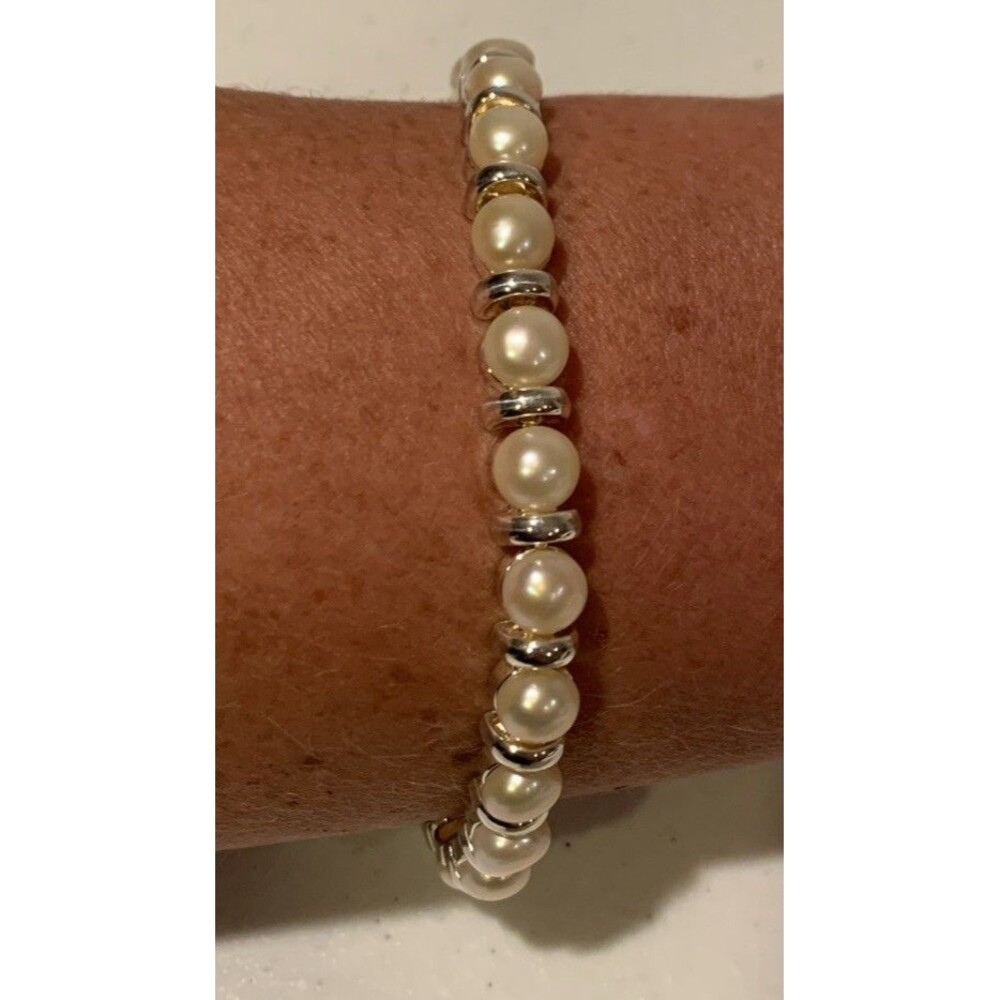 Vintage Honora Rondell Sterling Pearl Bracelet 7.5”